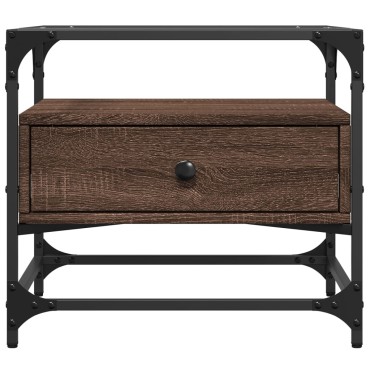 vidaXL Τραπεζάκι Σαλονιού Καφέ Δρυς 50x50x45cm με Γυάλινες Πόρτες 1 τεμ.