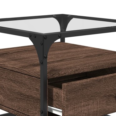 vidaXL Τραπεζάκι Σαλονιού Καφέ Δρυς 50x50x45cm με Γυάλινες Πόρτες 1 τεμ.