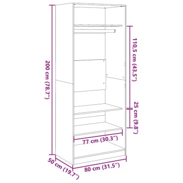 vidaXL Ντουλάπα Καφέ Δρυς 80x50x200cm από Επεξεργασμένο Ξύλο 1 τεμ.