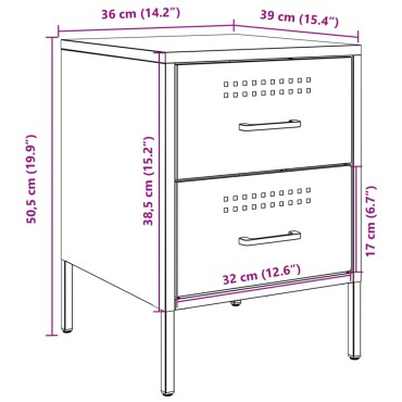 vidaXL Κομοδίνα 2 τεμ. Ανθρακί 36x39x50,5cm από Χάλυβα