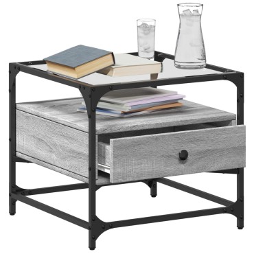 vidaXL Τραπεζάκι Σαλονιού Sonoma Γκρι 50x50x45cm με Γυάλινες Πόρτες 1 τεμ.