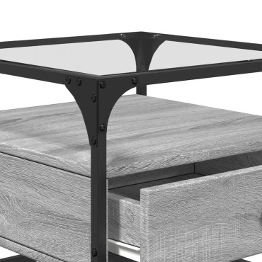 vidaXL Τραπεζάκι Σαλονιού Sonoma Γκρι 50x50x45cm με Γυάλινες Πόρτες 1 τεμ.