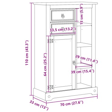 vidaXL Ντουλάπι Μπάνιου Corona 70x33x110cm από Μασίφ Ξύλο Πεύκου