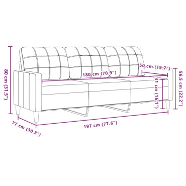 vidaXL Καναπές Τριθέσιος Κίτρινο Βελούδινος 197x77x80cm 1 τεμ.