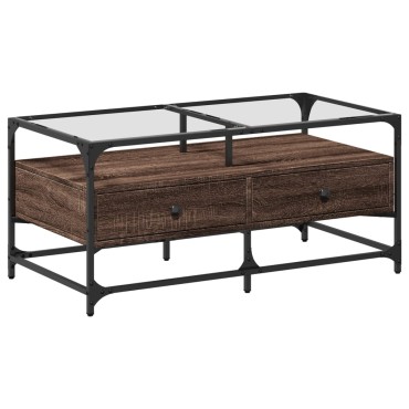 vidaXL Τραπεζάκι Σαλονιού Καφέ Δρυς 98,5x50x45cm με Γυάλινες Πόρτες 1 τεμ.