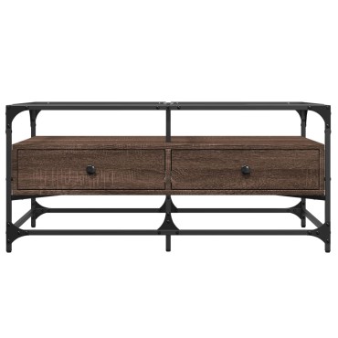 vidaXL Τραπεζάκι Σαλονιού Καφέ Δρυς 98,5x50x45cm με Γυάλινες Πόρτες 1 τεμ.