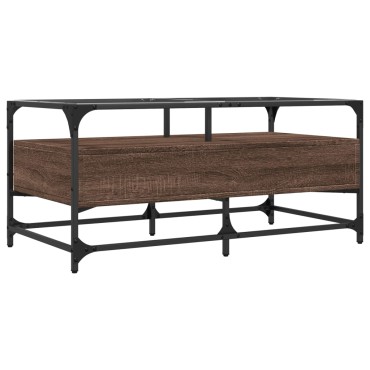 vidaXL Τραπεζάκι Σαλονιού Καφέ Δρυς 98,5x50x45cm με Γυάλινες Πόρτες 1 τεμ.
