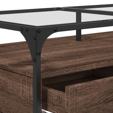 vidaXL Τραπεζάκι Σαλονιού Καφέ Δρυς 98,5x50x45cm με Γυάλινες Πόρτες 1 τεμ.