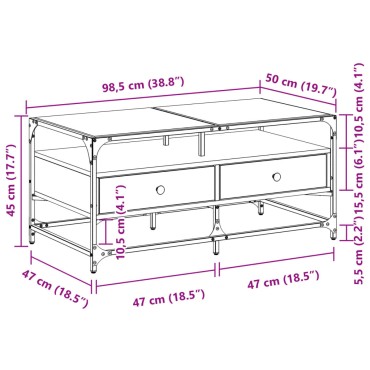 vidaXL Τραπεζάκι Σαλονιού Καφέ Δρυς 98,5x50x45cm με Γυάλινες Πόρτες 1 τεμ.