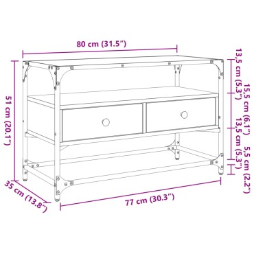vidaXL Έπιπλο Τηλεόρασης Γυάλ Επιφάνεια Sonoma Δρυς 80x35x51cm Επ Ξύλο