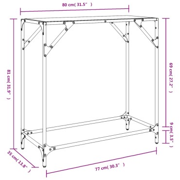 vidaXL Τραπέζι Κονσόλα Επιφάνεια Μαύρο Γυαλί 60x35x81cm Ατσάλι