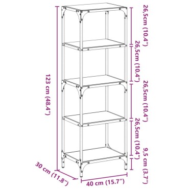 vidaXL Ράφι Αποθήκευσης Επιφάνεια Μαύρο Γυαλί 40x30x123 εκ. Ατσάλι