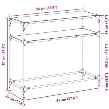 vidaXL Τραπέζι Κονσόλα Επιφάνεια Μαύρο Γυαλί 98x35x81cm Ατσάλι