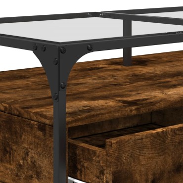 vidaXL Τραπεζάκι Σαλονιού Καπνιστή Δρυς 98,5x50x45cm Γυάλινες Πόρτες 1 τεμ.
