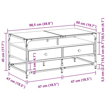 vidaXL Τραπεζάκι Σαλονιού Καπνιστή Δρυς 98,5x50x45cm Γυάλινες Πόρτες 1 τεμ.