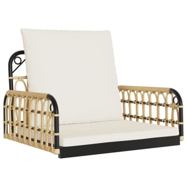 vidaXL Κουνιστή Καρέκλα 63x58x39cm Συνθ. Ρατάν & Ατσάλι με Μαξιλάρια