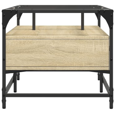 vidaXL Τραπεζάκι Σαλονιού Γυάλινη Επιφ Sonoma Δρυς 98,5x50x45cm Ατσάλι 1 τεμ.