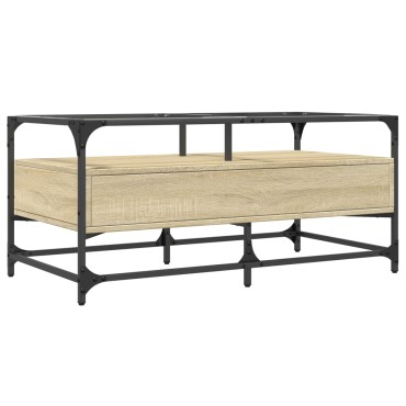 vidaXL Τραπεζάκι Σαλονιού Γυάλινη Επιφ Sonoma Δρυς 98,5x50x45cm Ατσάλι 1 τεμ.