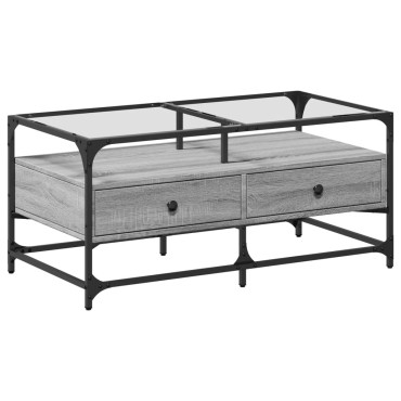 vidaXL Τραπεζάκι Σαλονιού Sonoma Γκρι 98,5x50x45cm με Γυάλινες Πόρτες 1 τεμ.