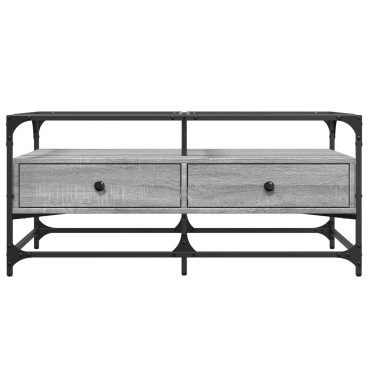 vidaXL Τραπεζάκι Σαλονιού Sonoma Γκρι 98,5x50x45cm με Γυάλινες Πόρτες 1 τεμ.