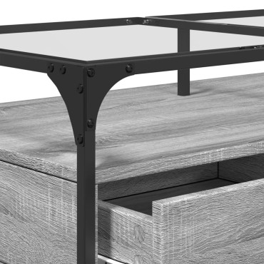 vidaXL Τραπεζάκι Σαλονιού Sonoma Γκρι 98,5x50x45cm με Γυάλινες Πόρτες 1 τεμ.
