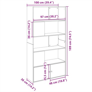 vidaXL Βιβλιοθήκη Γκρι Sonoma 100x36x189cm από Επεξεργ. Ξύλο 1 τεμ.