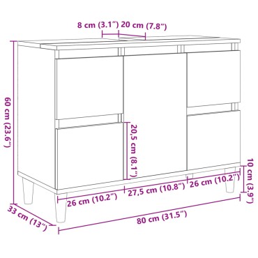 vidaXL Ντουλάπι Νιπτήρα Sonoma Δρυς 80x33x60cm Επεξεργασμένο Ξύλο 1 τεμ.