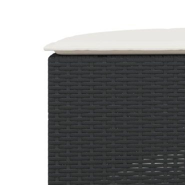 vidaXL Υποπόδιο Κήπου Μαύρο από Συνθετικό Ρατάν με Μαξιλάρι 52/138x74x40cm 1 τεμ.