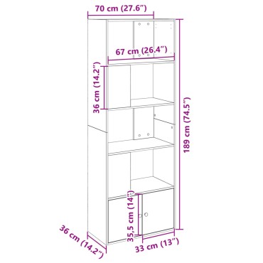 vidaXL Βιβλιοθήκη Καπνιστή Δρυς 70x36x189cm από Επεξεργασμένο Ξύλο 1 τεμ.