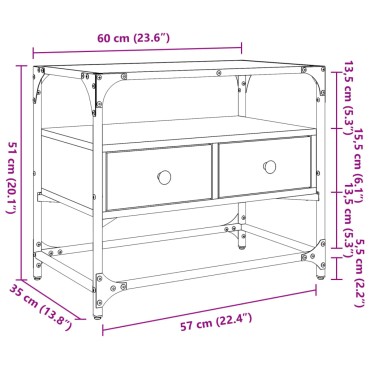 vidaXL Έπιπλο Τηλεόρασης Γυάλ Επιφάνεια Μαύρο 60x35x51cm Επ Ξύλο