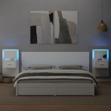 vidaXL Κομοδίνα Επιτοίχια με Φώτα LED 2 τεμ. Λευκά 48,5x32,5x80cm