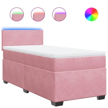 vidaXL Κρεβάτι Boxspring με Στρώμα Ροζ 100x200cm Βελούδινο 1 τεμ. - Μονό