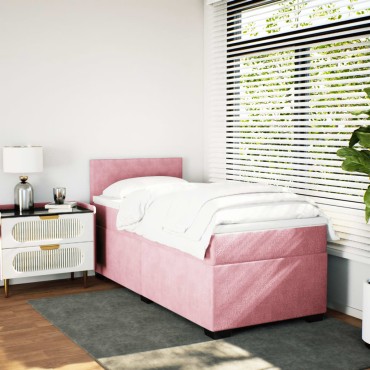 vidaXL Κρεβάτι Boxspring με Στρώμα Ροζ 100x200cm Βελούδινο 1 τεμ. - Μονό