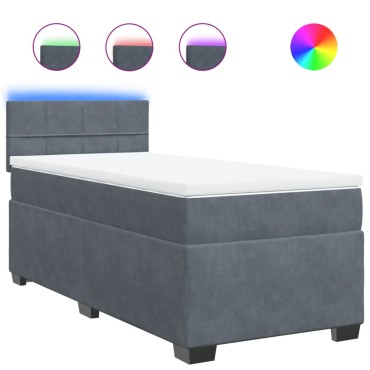 vidaXL Κρεβάτι Boxspring με Στρώμα Σκούρο Γκρι Single Βελούδινο