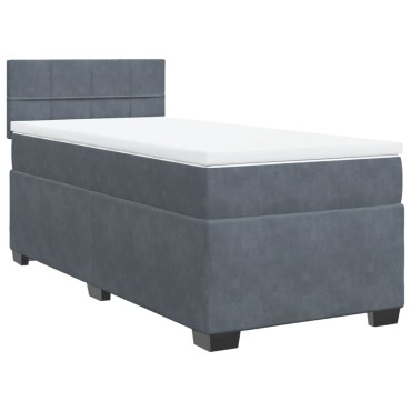 vidaXL Κρεβάτι Boxspring με Στρώμα Σκούρο Γκρι Single Βελούδινο