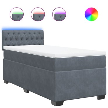 vidaXL Κρεβάτι Boxspring με Στρώμα Σκούρο Γκρι Single Βελούδινο