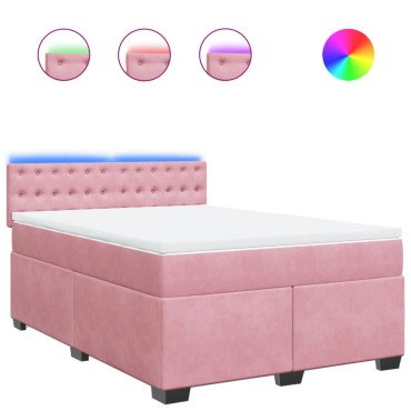 vidaXL Κρεβάτι Boxspring με Στρώμα Ροζ 140x190 εκ. Βελούδινο