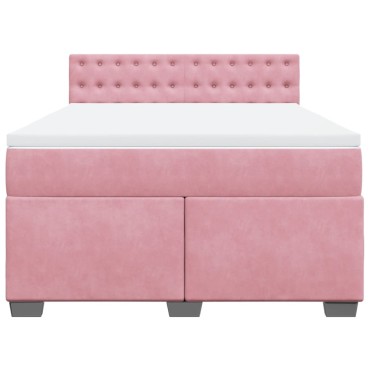 vidaXL Κρεβάτι Boxspring με Στρώμα Ροζ 140x190 εκ. Βελούδινο