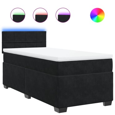 vidaXL Κρεβάτι Boxspring με Στρώμα Μαύρο 80x200cm Βελούδινο 1 τεμ. - Μονό