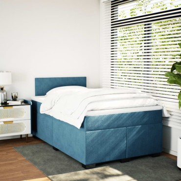 vidaXL Κρεβάτι Boxspring με Στρώμα Μπλε 120x190 εκ. Βελούδινο