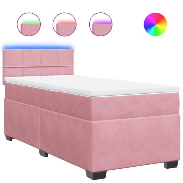 vidaXL Κρεβάτι Boxspring με Στρώμα Ροζ 100x200cm Βελούδινο 1 τεμ. - Μονό