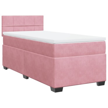 vidaXL Κρεβάτι Boxspring με Στρώμα Ροζ 100x200cm Βελούδινο 1 τεμ. - Μονό