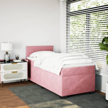 vidaXL Κρεβάτι Boxspring με Στρώμα Ροζ 100x200cm Βελούδινο 1 τεμ. - Μονό