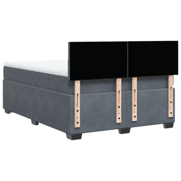 vidaXL Κρεβάτι Boxspring με Στρώμα Σκούρο Γκρι 140x190 εκ. Βελούδινο
