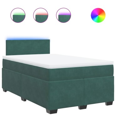 vidaXL Κρεβάτι Boxspring με Στρώμα Σκούρο Πράσινο 120x200εκ. Βελούδινο