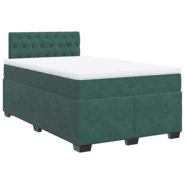 vidaXL Κρεβάτι Boxspring με Στρώμα Σκούρο Πράσινο 120x200εκ. Βελούδινο