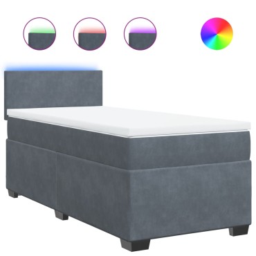 vidaXL Κρεβάτι Boxspring με Στρώμα Σκούρο Γκρι Single Βελούδινο