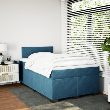 vidaXL Κρεβάτι Boxspring με Στρώμα Μπλε 120x190 εκ. Βελούδινο