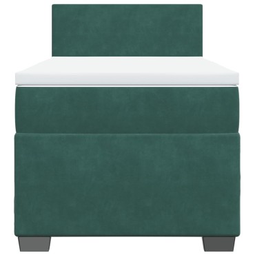 vidaXL Κρεβάτι Boxspring με Στρώμα Σκούρο Πράσινο 90x190 εκ. Βελούδινο