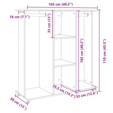 vidaXL Ντουλάπα με Ροδάκια Καφέ Δρυς 102x38x110cm από Επεξ. Ξύλο